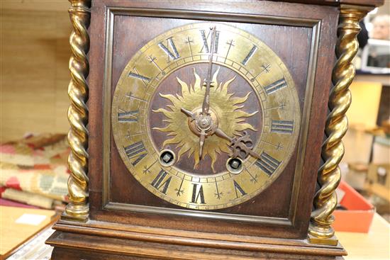 A walnut and brass mounted mantel clock and a thermometer clock 61cm